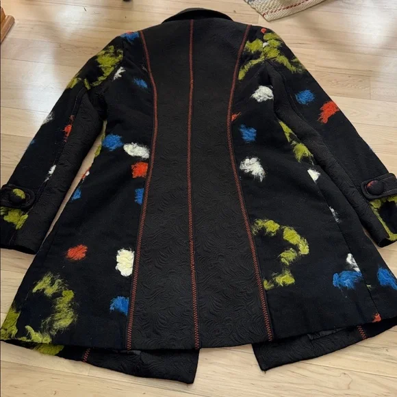 Vintage-Abstract Fuzzy Inlay Pieced Jacket Coat-Y2K-S - Picture 7 of 8